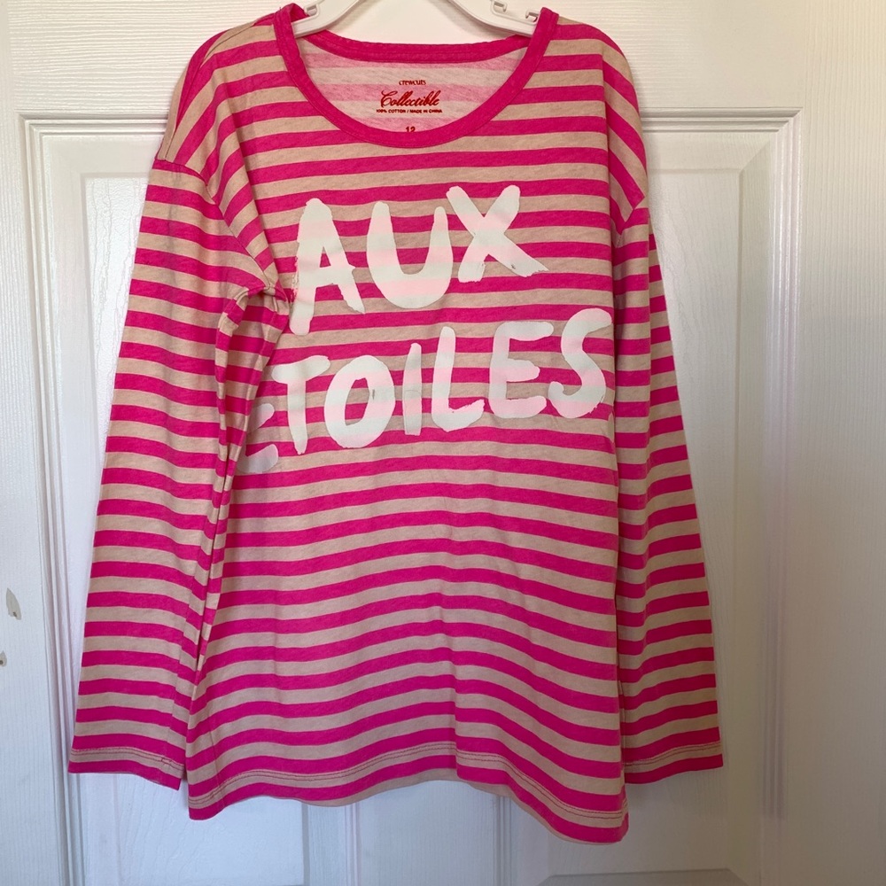 Crewcuts Pink and Cream Striped Long Sleeve Tee with White Graphic